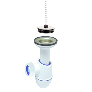 DK PP plugbekersifon met stop en ketting wit