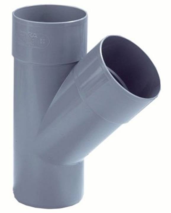 Dyka PVC HWA T-stuk grijs 45° 2xmof/1xverj.