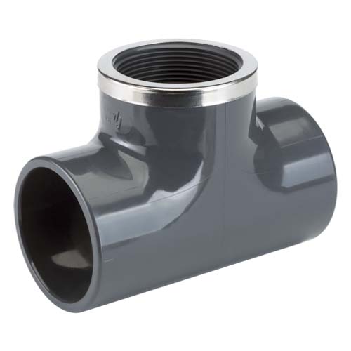 TP PVC HD schroef T-stuk 90° lijm x bi.dr. x lijm met RVS ring