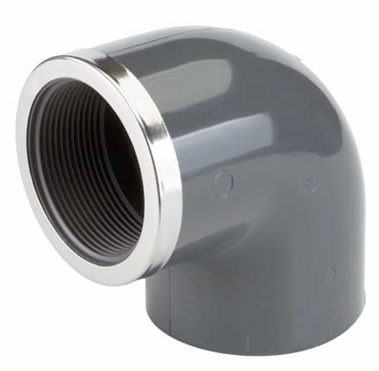 TP PVC HD schroef knie 90° lijm x bi.dr. met RVS ring