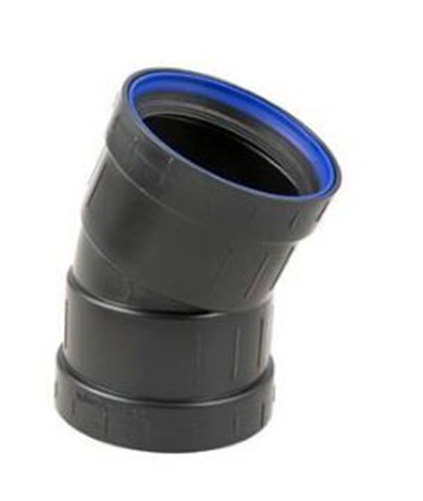 Dyka PP afvoer bocht 22,5° zwart 2x manchet