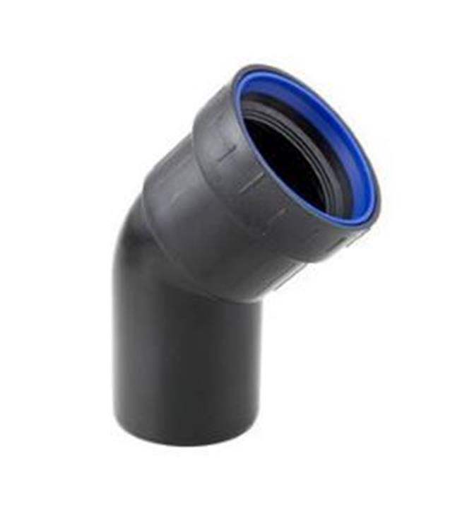 Dyka PP afvoer bocht 45° zwart manchet/spie
