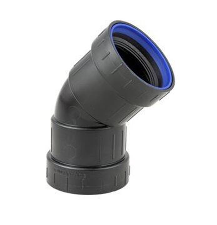 Dyka PP afvoer bocht 45° zwart 2x manchet