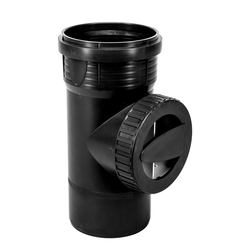 Pipelife PP Master 3 plus geluidsarm, PP ontstoppings T-stuk met schroefdeksel manchet/spie