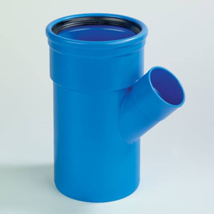 Dyka Sono PVC verloop T-stuk 45° blauw manchet/mof/spie