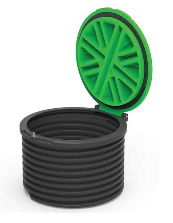 PE losse schacht DN600mm met groen deksel t.b.v. ondergrondse opslagtank 5000 liter