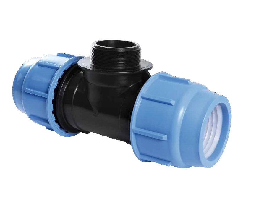 PE knel punt T-stuk 90° met bu.dr. Kiwa