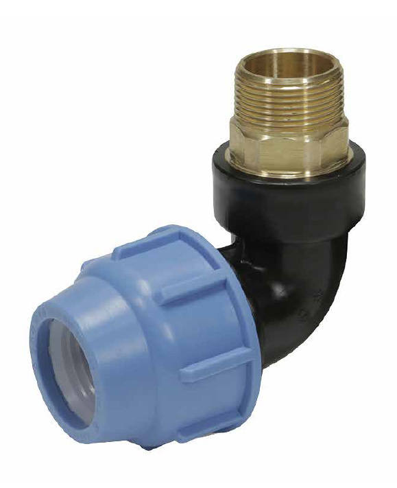 PE knel x messing puntknie 90° met bu.dr.