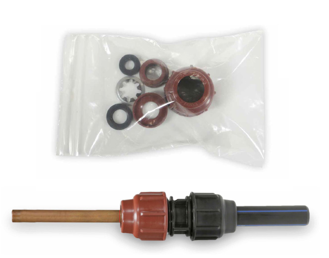 PE knel x koper adapterset