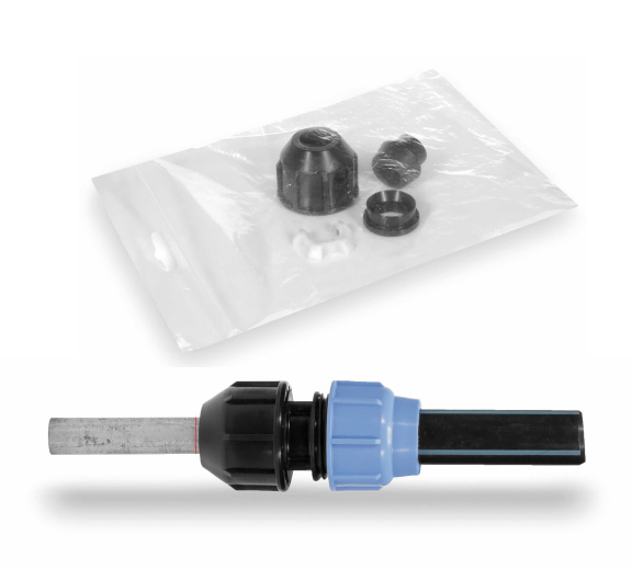 PE knel x staal adapterset