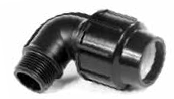 PE knel puntknie 90° bu.dr. Agri zwart