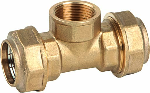 Genebre (0037) Messing PE snijring schroef T-stuk 90° bi.dr.