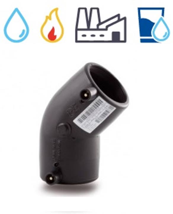 Elektrolas knie 45° PE100 SDR11, PN16 (Water & Gas)