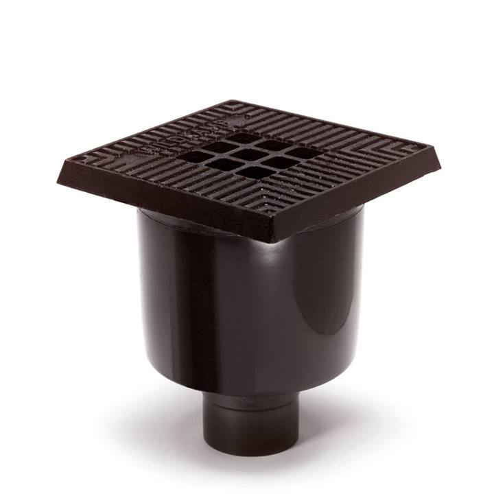 PVC vloerput 200x200mm met gietijzeren rand en rooster OU 75mm