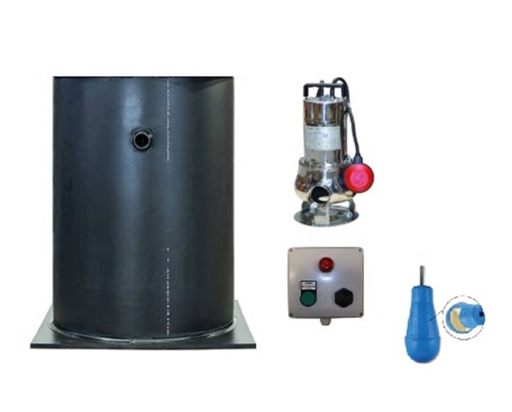 Pompput H2Q HDPE 630mm H=1200mm met bodemplaat 850mm, enkel pomp met alarm en vlotter