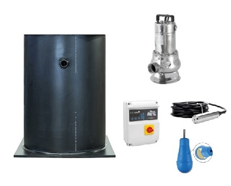 Pompput H2Q HDPE 800mm H=1400mm met bodemplaat 1000mm, schacht verjongd 630mm, enkel pomps met besturing, niveausonde & vlotter