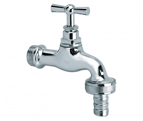 Tapkraan 1/2" met kruk, verchroomd, met slangtule