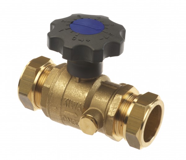 Bonfix messing kogelstopkraan 2x knel met knop en aftap mogelijkheid Kiwa