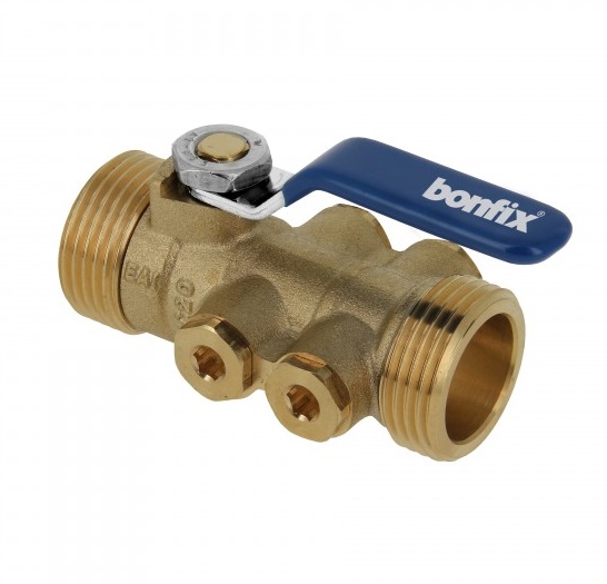 Bonfix kogelstopkraan 2x bu.dr. met EA terugstroombeveiliging kiwa en aftap mogelijkheid