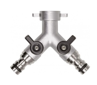 Geka Plus - nikkel - 2-weg verdeelblok met afsluiter 1x wartel en 2x plug