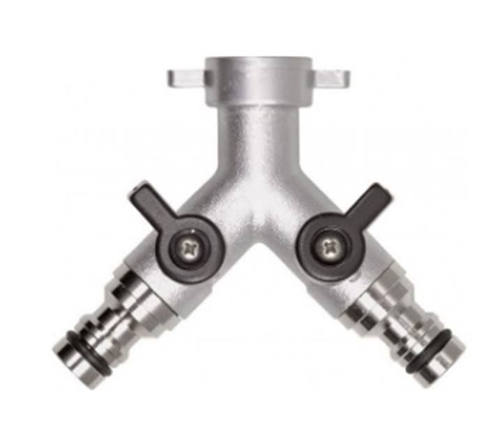 Geka Plus - nikkel - 2-weg verdeelblok met afsluiter 1x wartel en 2x plug