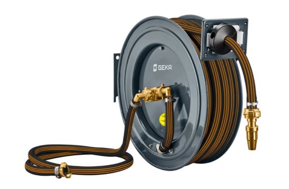 Geka Plus automatische slanghaspel type PA20SK met 15 meter rubber slang, 2m aanvoerslang en koppelingen