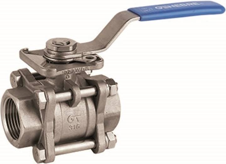 Genebre (2025) RVS 316 kogelkraan 3-delig 2xbi.dr. met BSP draad ISO 5211 PN63