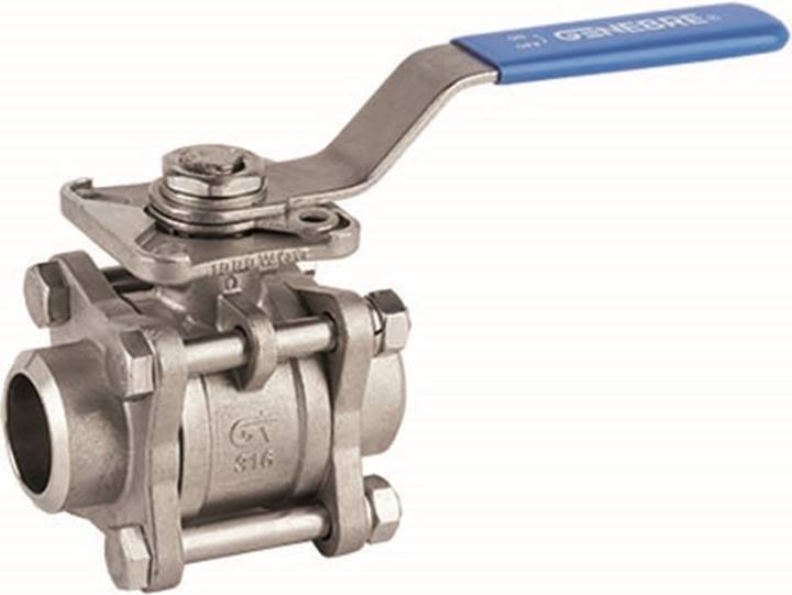 Genebre (2026) RVS 316 kogelkraan 3-delig met aanlaseinden ISO 5211 PN63 BW Butt Weld ends