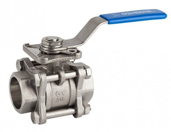 Genebre (2027) RVS 316 kogelkraan 3-delig met moflaseinden ISO 5211 PN63 SW Socket Weld ends