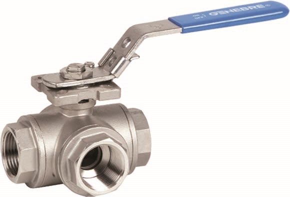 Genebre (2040) RVS 316 3-weg kogelkraan met L-boring 3x bi.dr. PN63