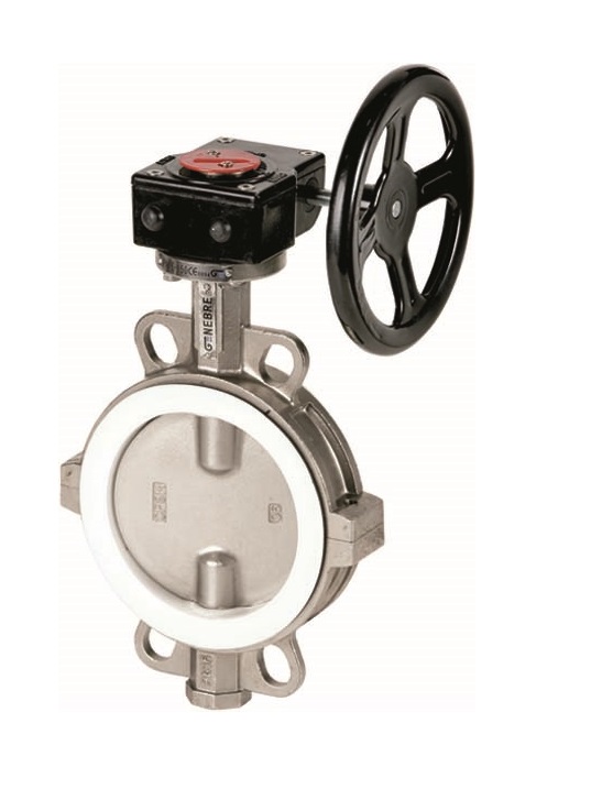 Genebre (2104) RVS 316 vlinderklep t.b.v. DIN flenzen met gear handwiel