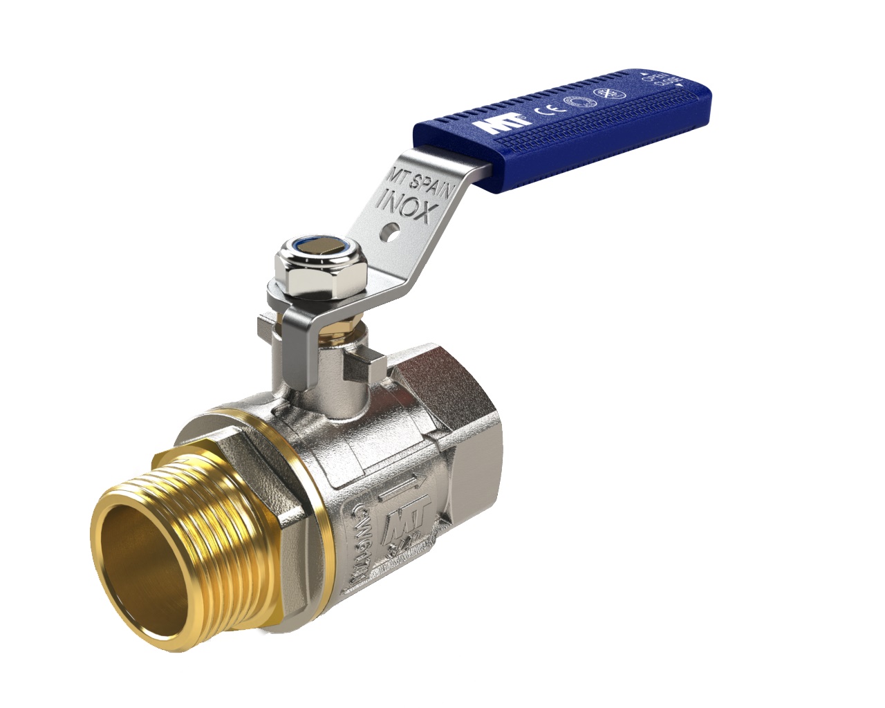 Messing kogelkraan M40972 bi.dr. x bu.dr. met RVS hendel PN30 * No-Frost *