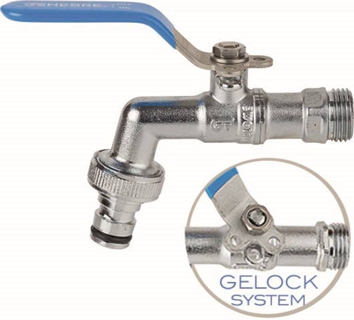 Genebre (3060) Messing kogeltapkraan bu.dr. x 'gardena' aansluiting met RVS hendel