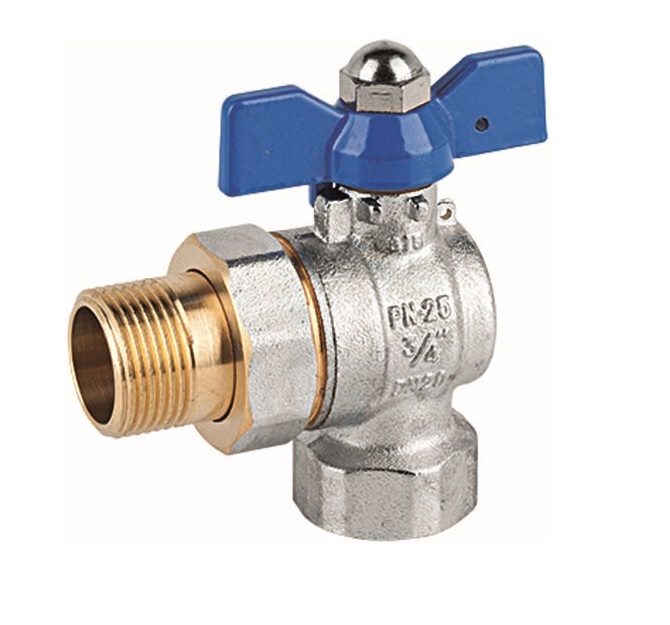 Genebre (3075) Messing kogelkraan haaks bi.dr. x bu.dr. met vlinderhendel