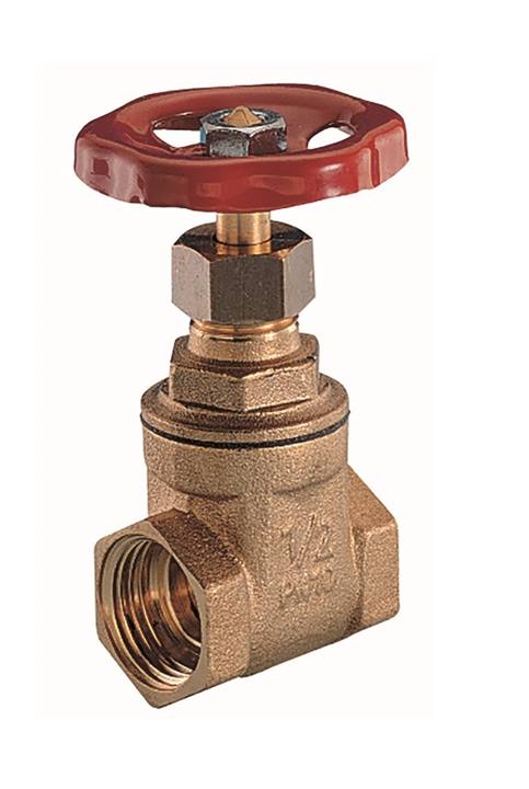 Genebre (3220) Messing schuifafsluiter 2x bi.dr. PN16 met rood stalen handwiel