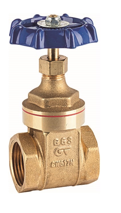 Genebre (3221) Messing schuifafsluiter 2x bi.dr. PN20 met blauw aluminium handwiel