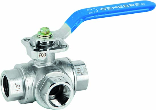 Genebre (3272E) Messing 3-weg kogelkraan 3x bi.dr. met L-boring