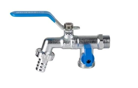 Genebre (3059D) Messing kogeltapkraan dubbel 2x bu.dr. x slangtule