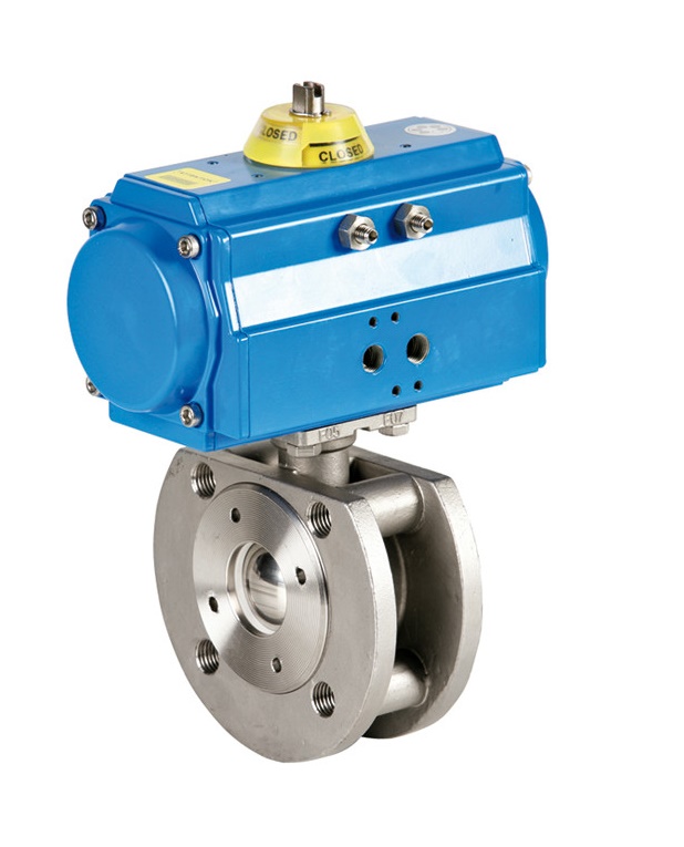 Genebre (5118) RVS 316 1-delige kogelkraan DIN flens (2118) + actuator pneumatisch