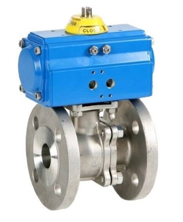 Genebre (5529) RVS 316 2-delige kogelkraan " Fire Safe" met DIN flens (2529) + actuator pneumatisch