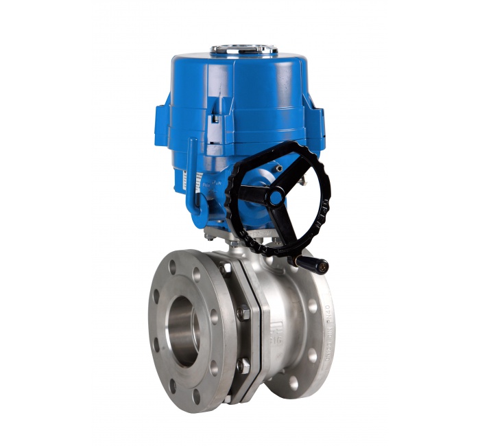 Genebre (5628) RVS 316 2-delige kogelkraan met DIN flens (2528) + actuator 400V