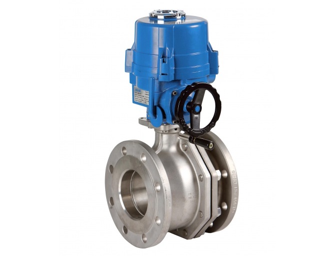 Genebre (5629) RVS 316 2-delige kogelkraan " Fire Safe" met DIN flens (2529) + actuator 400V