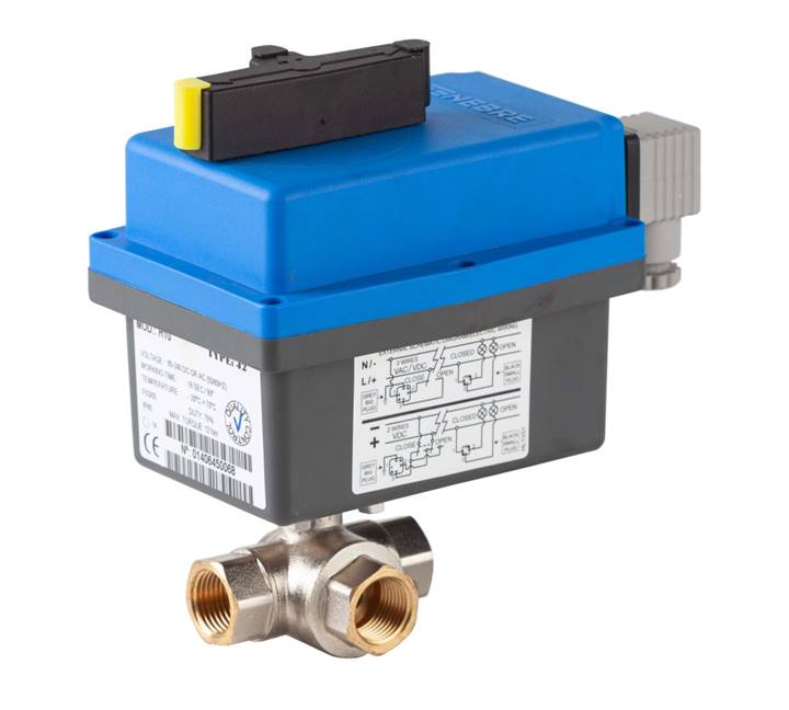 Genebre (5672E) Messing 3-weg kogelkraan met L-boring (3272E) + actuator 24-240V