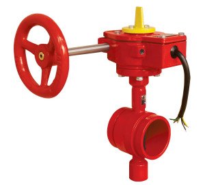Genebre (2114) Gietijzeren vlinderklep rood met groef en UL/FM keur
Bediening: Gearbox met ingebouwde Limit Switch