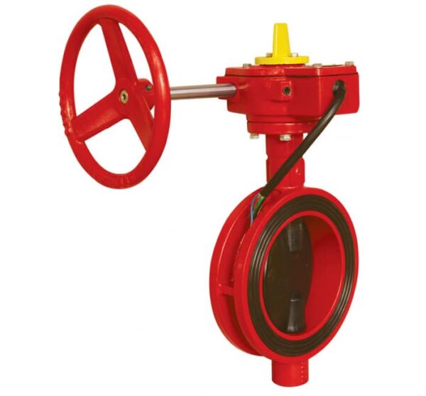 Genebre (2113) Gietijzeren vlinderklep rood met flens en UL/FM keur
Bediening: Gearbox met ingebouwde Limit Switch