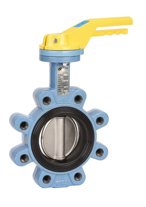 Gietijzeren vlinderklep 1181 met hendel voor Gas, type Lug, 5 bar, RVS klep