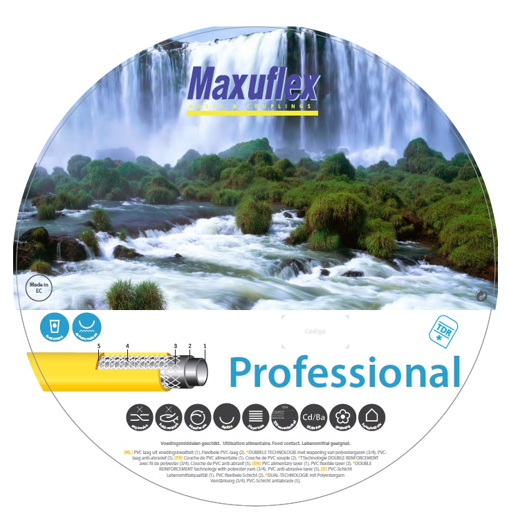 PVC waterslang Maxuflex Professional geel, 5-laags