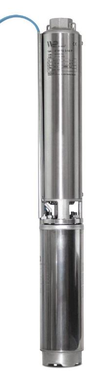 Well Pumps 4" WPS P kit, bronpompset 230V met kabel, stekker en nylon veiligheidskoord
2-Wire motor met ingebouwde thermische beveiliging en condensator, geen kastje nodig, oliegevulde motor