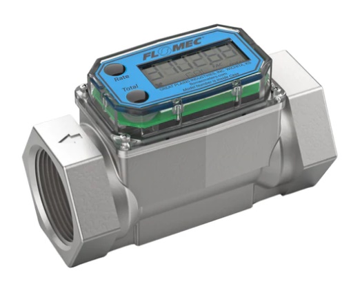 Flomec GPI-G2S05IQ9LMA- GPI RVS turbine flow meter, 1/2" uitvoering.
Voorzien van digitale uitlezing van flowrate, batch- en totaalteller.
Industrial serie