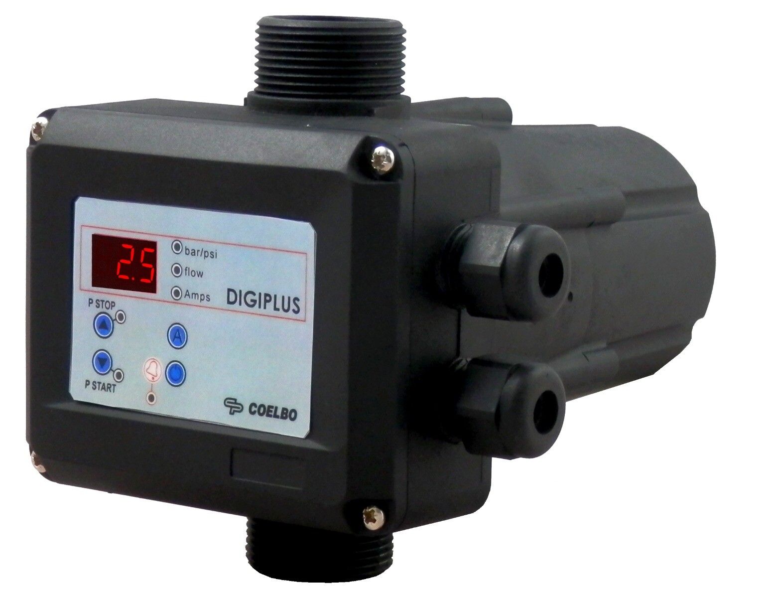 Pomp controller digitaal Digimatic 230V
Max. 16 Amp / 2.2KW (3PK) / 230V / 50°C
Aansluiting: 2 x 1-1/4" bu.dr.
Max. 10 m3/h